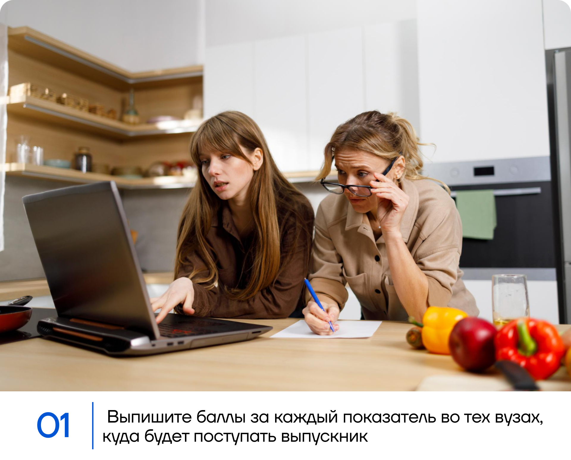 Выпишите баллы за каждый показатель в тех вузах, куда будет поступать выпускник.
